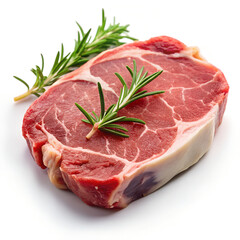 Fototapeta premium Fresh raw beef steaks and pork chops isolated on a white background