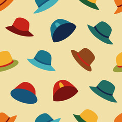 Naklejka premium seamless hat and beret pattern fedoras beanies 