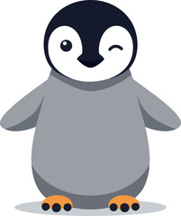 Obraz premium Cute winking penguin chick illustration with black and grey colors in cartoon style 