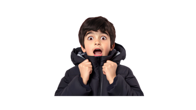 Amazed Boy in Winter Jacket - Shocked Expression