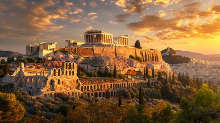 Fototapeta premium Historic landmark with stunning sunset view.