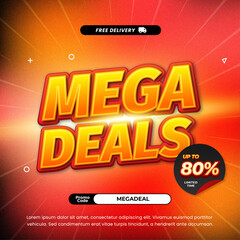Mega day Sale discount deals with vibrant black red yellow abstract gradient Editable text effect Promotion banner