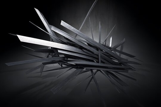 Metallic shards abstract cluster against dark background