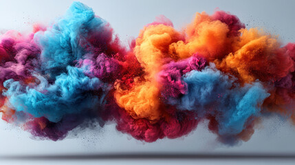 A stunning display of colorful smoke clouds in vibrant swirls, featuring hues of blue, orange, and pink. This artwork captures dynamic movement and creativity