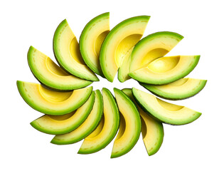 “Top-Down View of Sliced Avocado on Minimal Surface, PNG”.