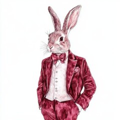 Obraz premium Elegant bunny in a suit costume abstract art whimsical setting charming viewpoint for imaginative inspiration