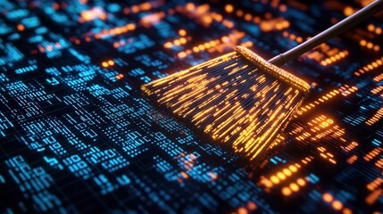 Digital data stream visualization highlighting data analysis and cybersecurity concepts on futuristic computer screen
