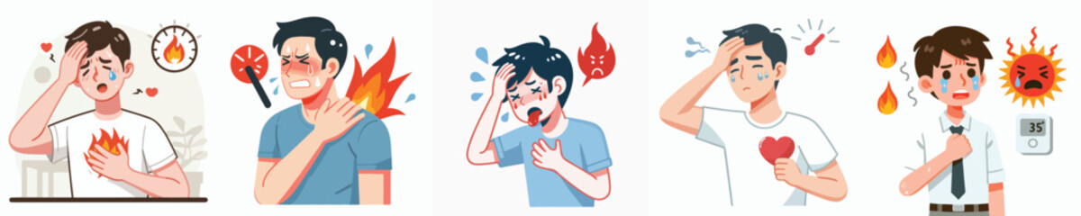 Vector of a man feeling hot.