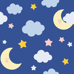 seamless nursery moon and stars pattern   sleepy 