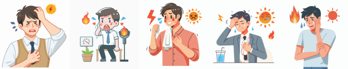 Vector of a man feeling hot.