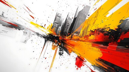 Dynamic urban abstraction with vibrant streaks of color and linear perspective
