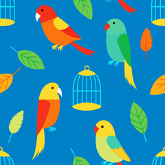 seamless parrot and birdcage pattern   bright bird.svg