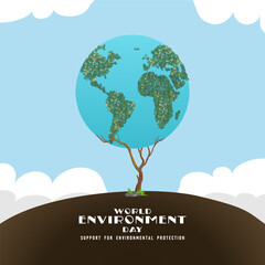 World environment day poster. green leaves and globe. abstract vector illustration design