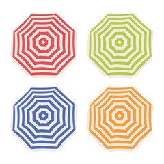 Open beach umbrella of different colors. Hand drawn beach umbrella, top view.