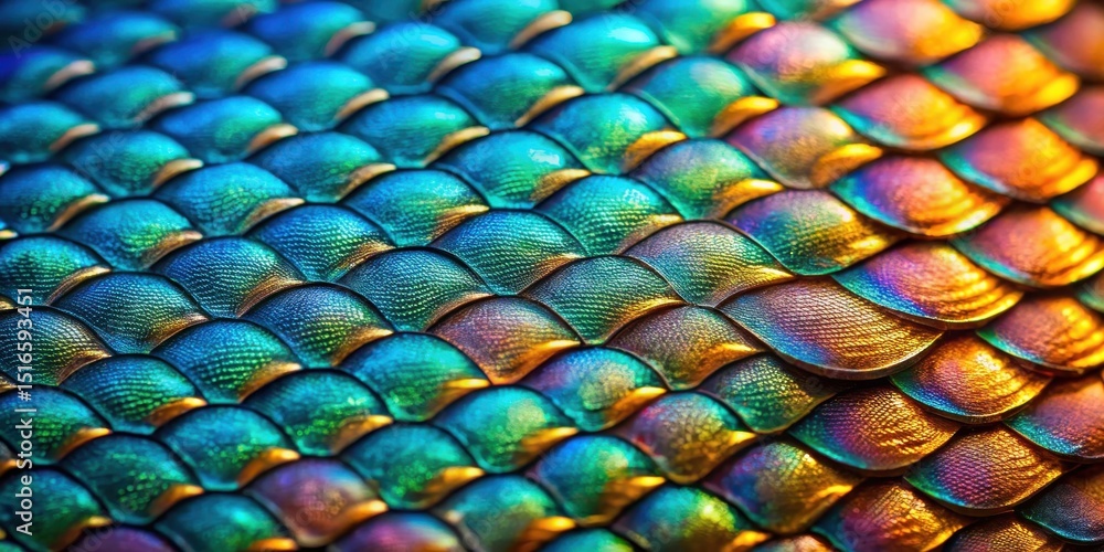 Poster Abstract iridescent scales texture background a vibrant close-up of shimmering, overlapping scales in a rainbow of colors
