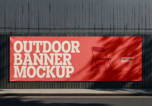 Street Billboard Mockup &ndash; Outdoor Banner Display on Construction Fence with Realistic Shadows