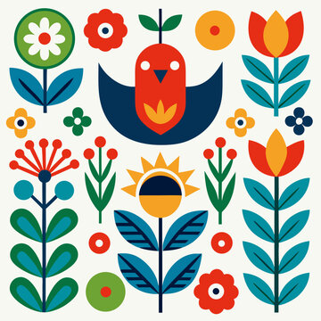 Fototapeta seamless scandinavian folk pattern   stylized flow 