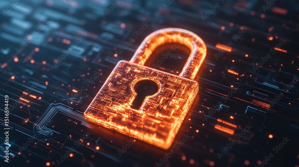 Aufkleber glowing digital padlock symbol representing cybersecurity and data protection in a futuristic techno