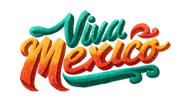 Viva Mexico calligraphy sign showcasing vibrant colors and artistic design