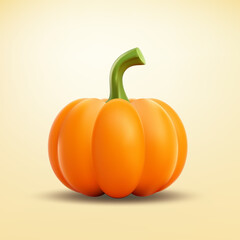 3d realistic pumpkin vector cartoon illustration isolated on white. Happy Halloween banner. 3d orange pumpkin. Vector poster, header for website.