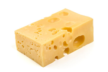 Swiss Cheese Block with Holes, Isolated on White Background.