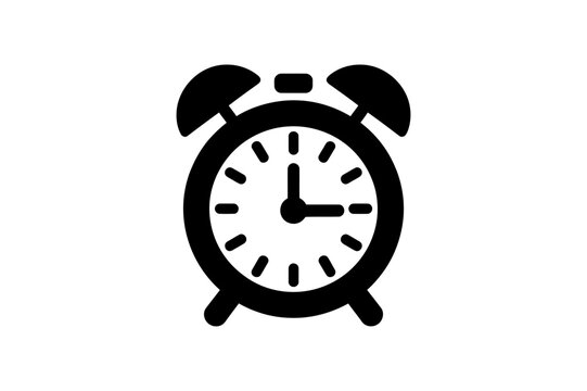 Simple illustration of a black alarm clock icon