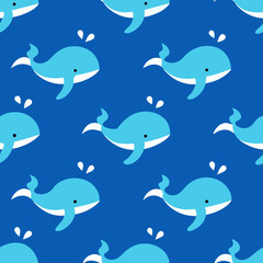 seamless whale and spout pattern   whales swimming 