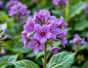 Fototapeta premium simple botanical illustration of a plant with purple flowers