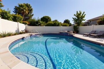 pool sections with water, curved lines, minimal setting