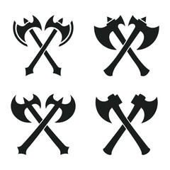 Two crossed Battle Axe silhouettes. Crossed axes vector icon. Axes clip art on a white background creates a simple yet striking design element