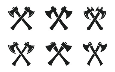 Two crossed Battle Axe silhouettes. Crossed axes vector icon. Axes clip art on a white background creates a simple yet striking design element