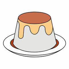 Smooth Pudding on Plate Caramel Flan Dessert Icon Vector.