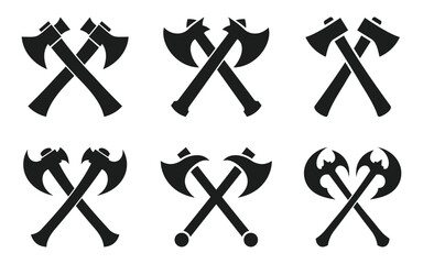 Two crossed Battle Axe silhouettes. Crossed axes vector icon. Axes clip art on a white background creates a simple yet striking design element