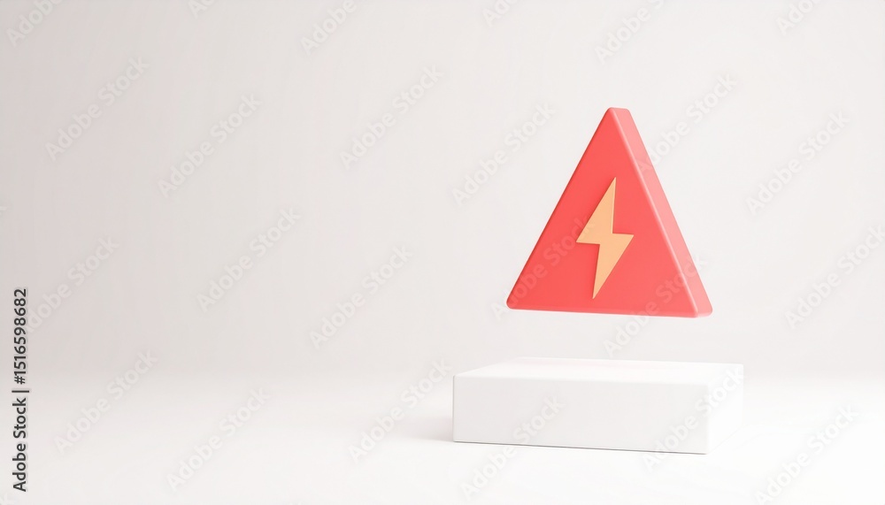 Poster attention mark minimal concept. warning sign with lightning bolt on a minimal white background.