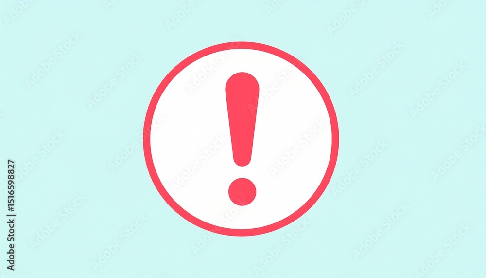 Poster attention mark minimal concept. warning sign with an exclamation mark on a light blue background.