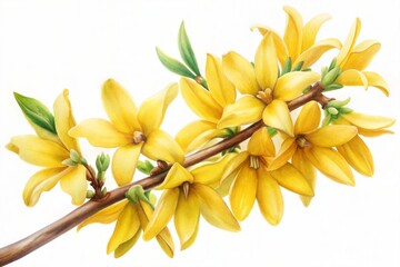 Obraz premium Forsythia Watercolor Flower – Yellow Spring Botanical Illustration