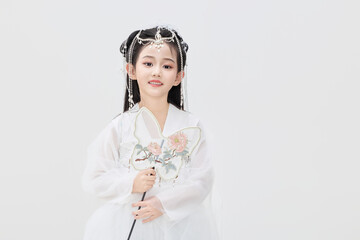 Chinese girl wearing Chinese Ming Dynasty Hanfu on black background