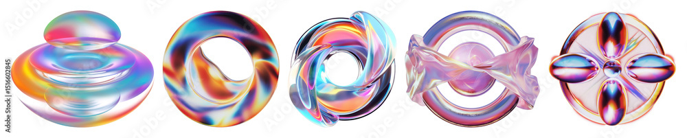 Poster png colorful abstract 3d shapes, element set on transparent background