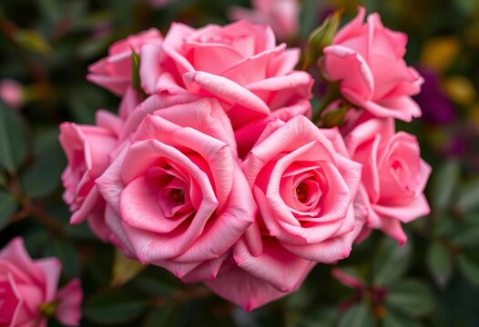 Close-up of lush pink roses, soft petals, vibrant background,  summer, pink rose - Powered by Adobe