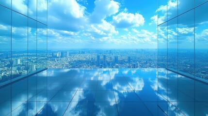 Fototapeta premium High-rise city view from a glass-walled penthouse