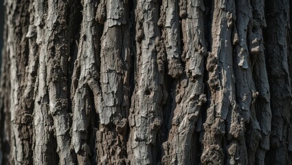 Obraz premium Closeup View of Textured Tree Bark Showcasing Natural Patterns and Details in a Forested Environment