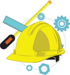 Engineer Helmet and industrial tools illustration
