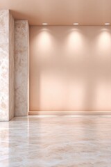 sleek empty luxury interior with soft peach gradient wall, matte marble-texture floor, diffused softbox lighting, perfect for skincare product mockups