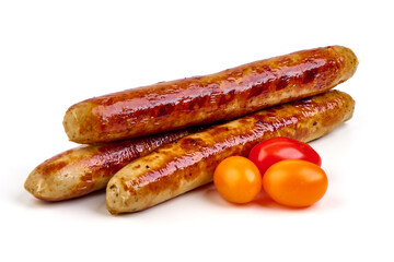 Roasted BBQ Sausages, isolated on White Background.