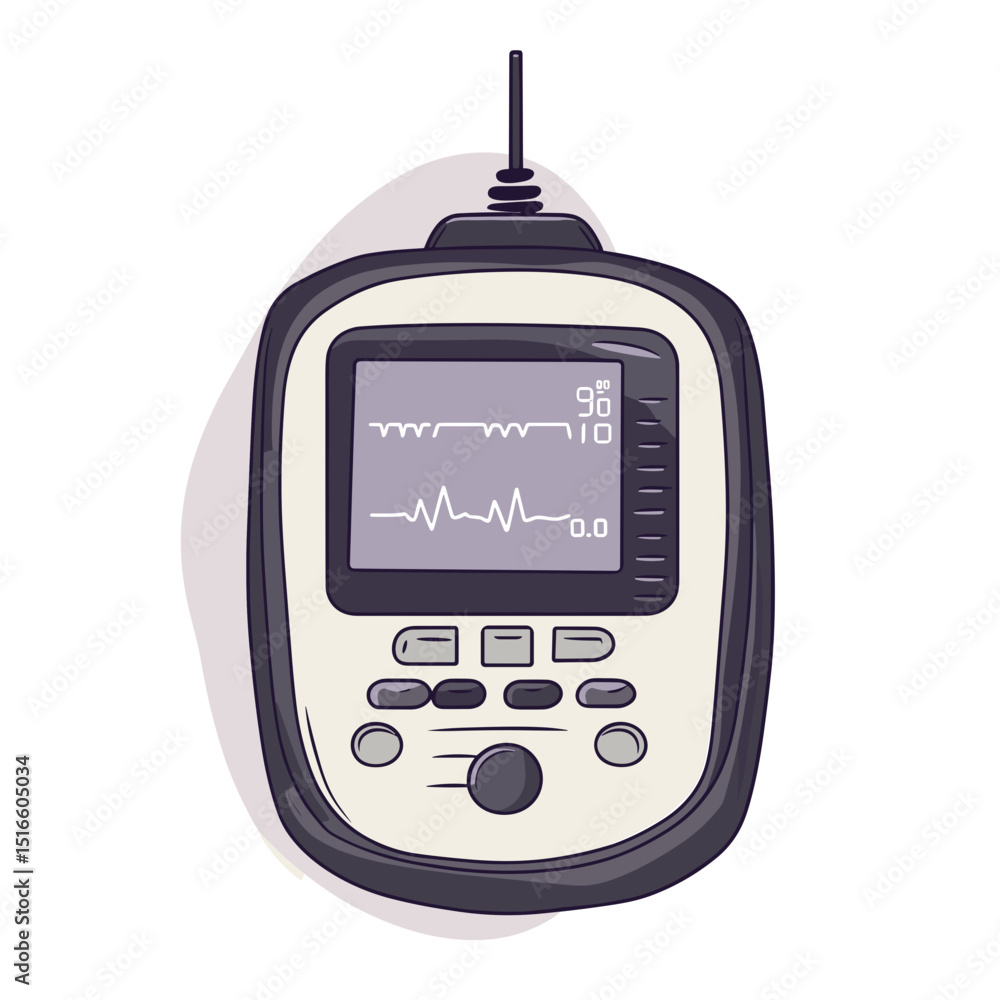 Poster digital medical monitor with display of vital signs readings on white background diagnostic tool