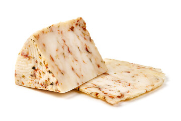 Herbed Spiced Cheese, Isolated on White Background.