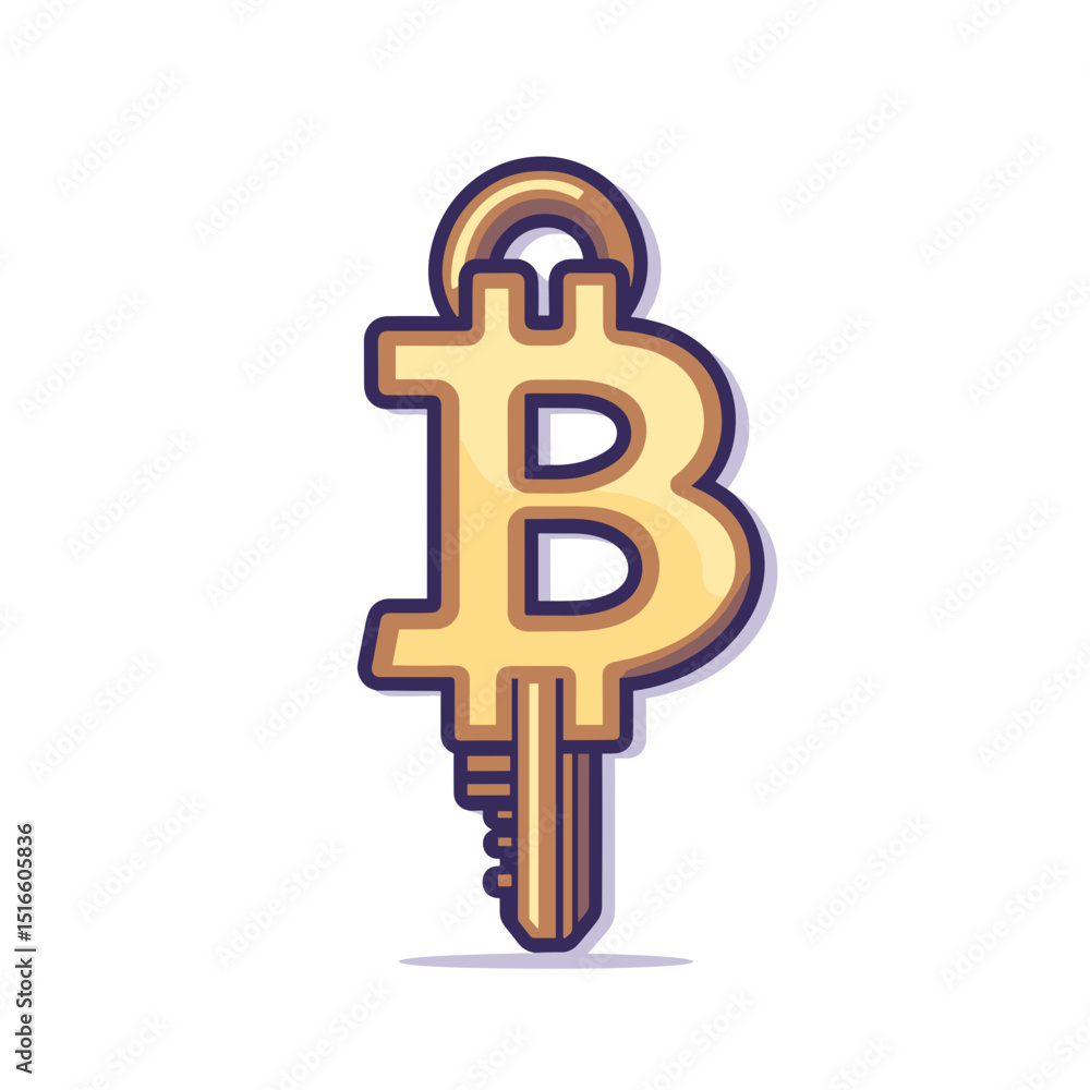 Poster golden bitcoin key icon representing secure cryptocurrency a digital finance and modern transaction 