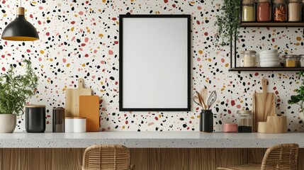 Terrazzo Kitchen Mockup Vertical Frame, Interior Design, Printable Wallpaper, Home Decor mockup, wallpaper