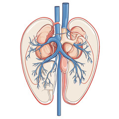 Human Kidney Anatomy Illustration with Vascular Structure and Arteries in Medical Detail on White Background