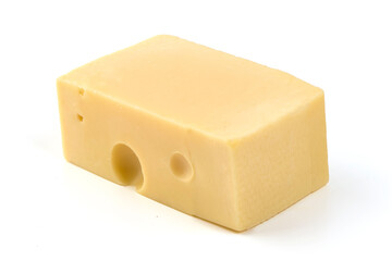 Swiss Cheese Block, Isolated on White Background.